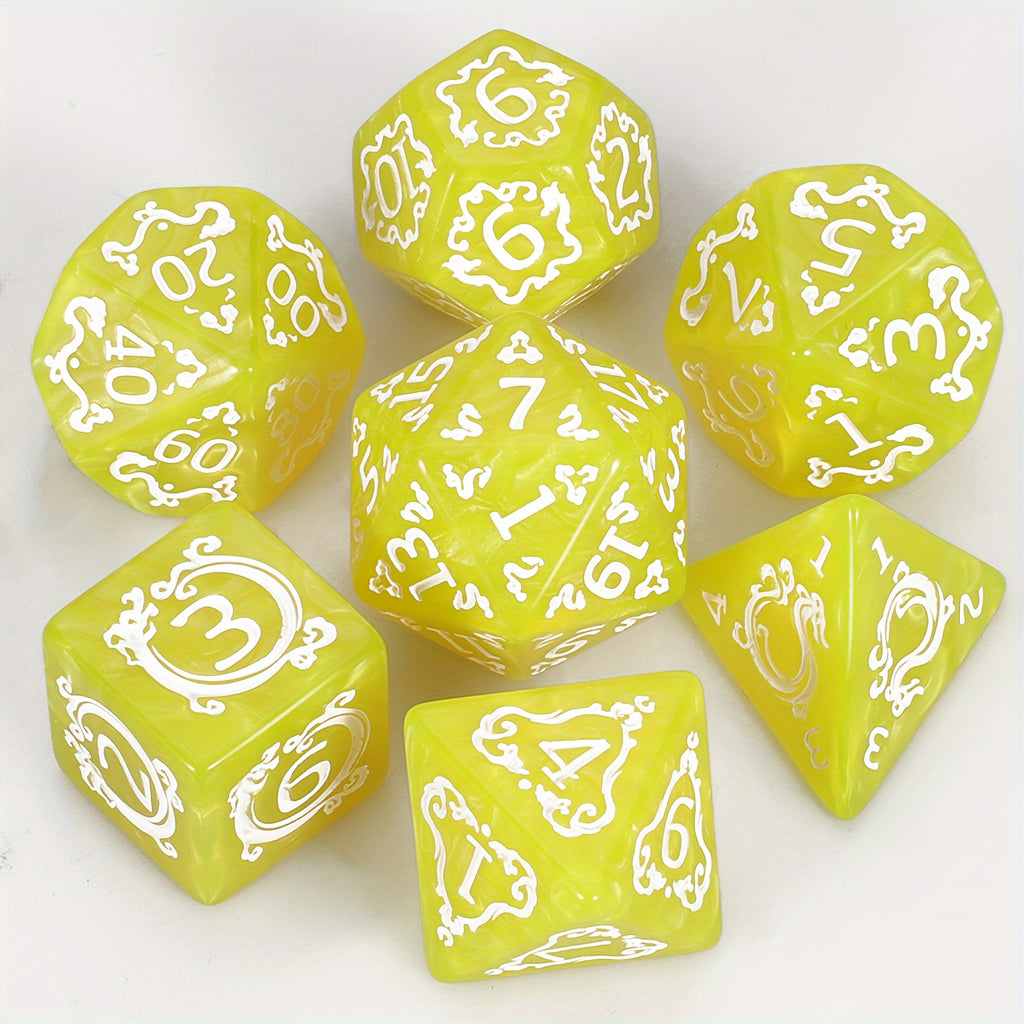 [مفضل لدى العملاء] مجموعة نرد متعدد السطوح فاخرة (7 قطع) مع حقيبة برباط لألعاب الطاولة من نوع الزنزانات والتنينات D&amp;D RPG MTG. مثالية للألعاب، والهالوين، وهدايا عيد الميلاد، ومغامرات تقمص الأدوار الخيالية.