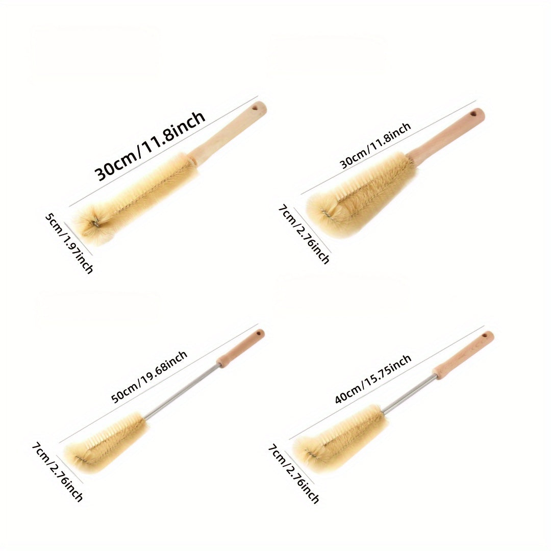 4pcs Multi-Size Cleaning Brush Set with Wooden Handles - Reusable, Easy-Grip Design for Effortless Kitchen, Youngsters Bottle, and Household Cleaning - Includes Long Handle Brush with Hanging Hole, Cleaning Tools