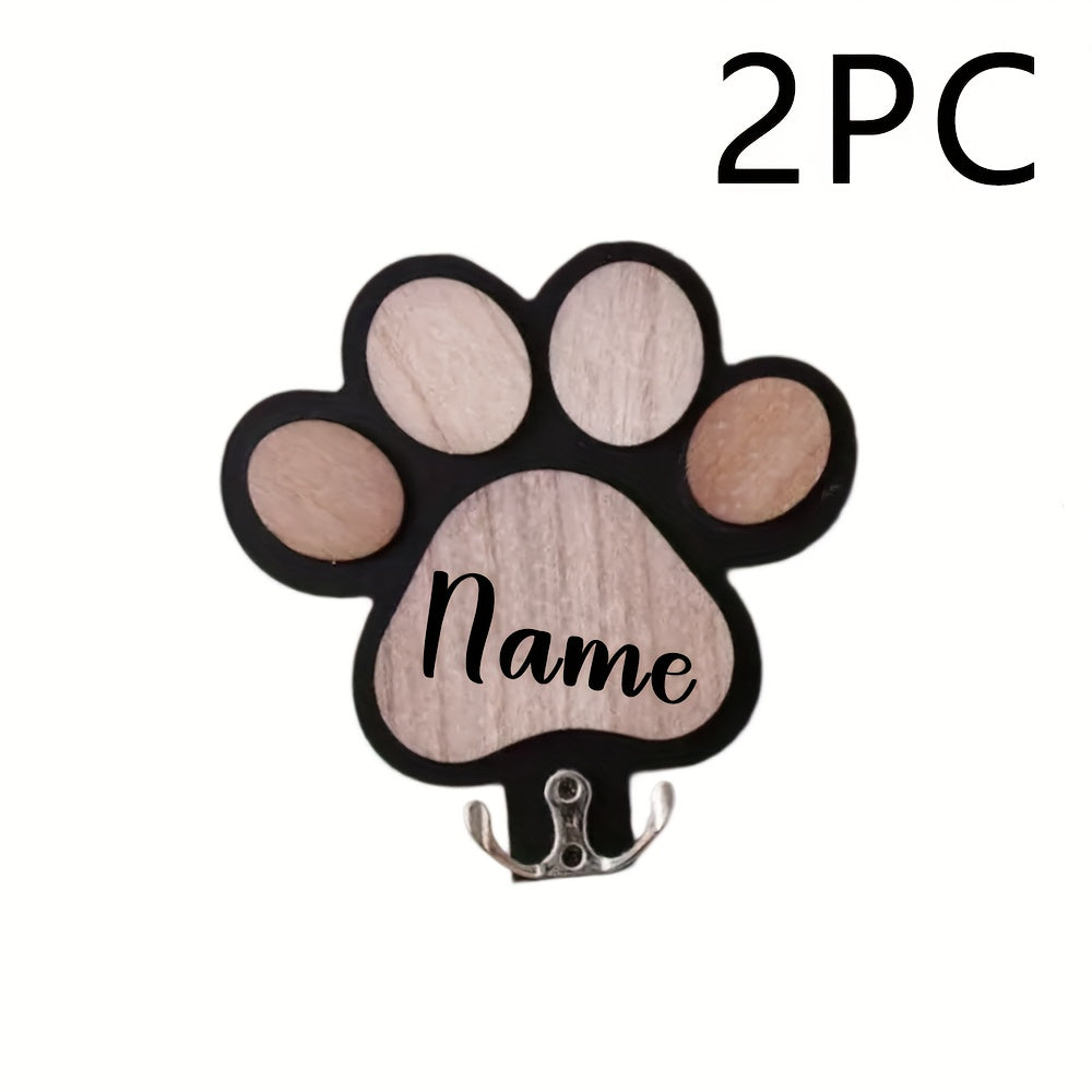 Patère murale en bois personnalisée, gravure empreinte de patte, pour laisses, colliers et manteaux, durable et décorative, cadeau idéal pour amoureux des animaux.