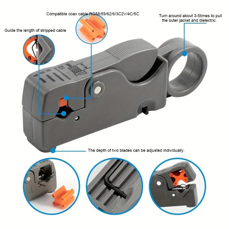 Automatic Wire Stripper Coaxial Cable Cutter Tool - High-Quality Multi-Functional Rotary Design with High-Impact Material, Ergonomic Handle &amp; Removable Cover for Precision Wire Stripping, No Assembly Required, Wire Stripping