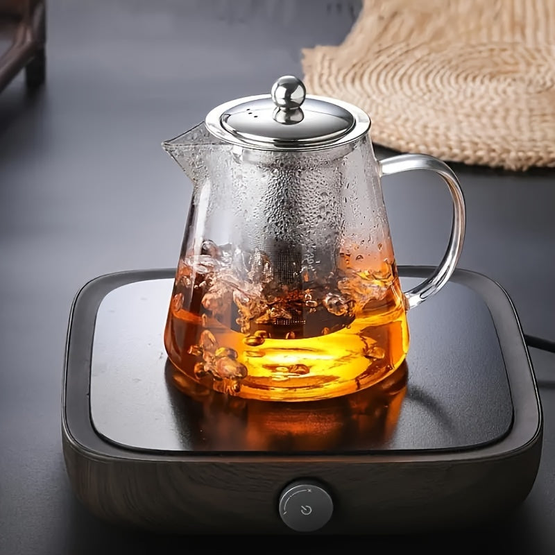 Premium Thick Glass Teapot with Stainless Steel Infuser - Heat-Resistant, Dishwasher Safe for Coffee, Blooming &amp; Loose Leaf Tea
