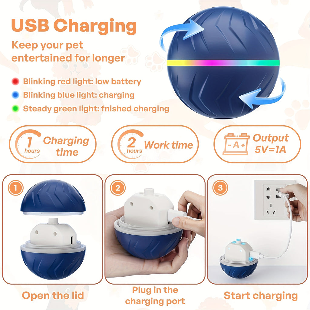 Balle interactive intelligente 6,6 cm, activation par mouvement, rebond automatique, durable et rechargeable, idéale pour chiens toutes tailles.