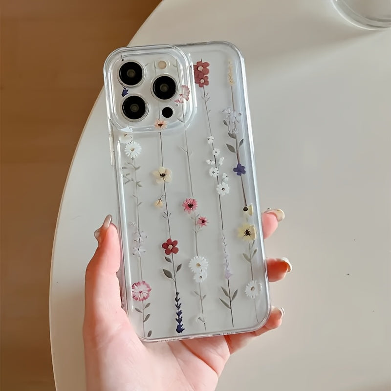 5pcs Set: 1 Transparent Phone Case with Colorful Flower Design + 1 Charger Protector + 2 Cable Protectors + 1 White Soft   Cable Ties Suitable for iPhone 16/16 Pro/16 Pro Max/16 Plus/11/11 Pro/11 Pro Max/12/12 Pro/12 Pro Max/