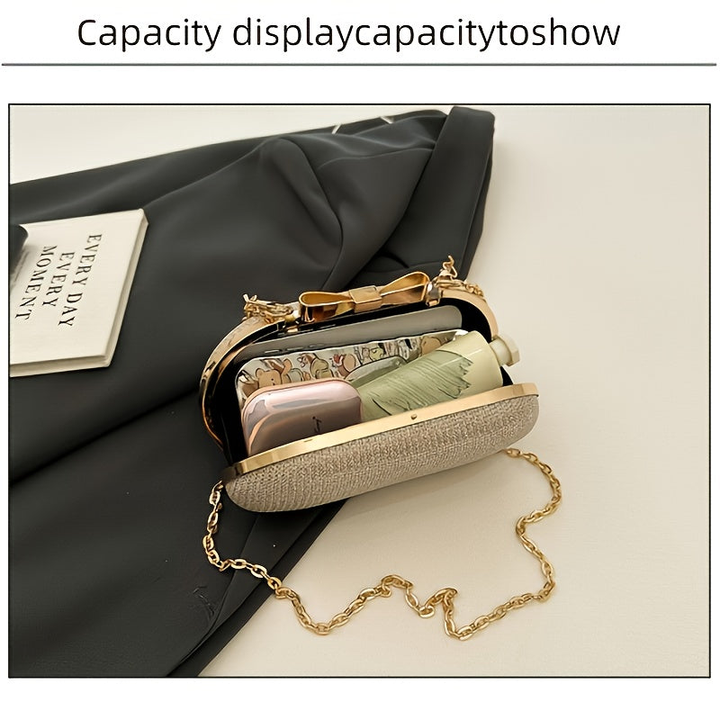 Sac à main élégant en sequins, style luxe discret, pochette de soirée avec chaîne, adapté toutes saisons, idéal banquet, rendez-vous et cadeau raffiné.