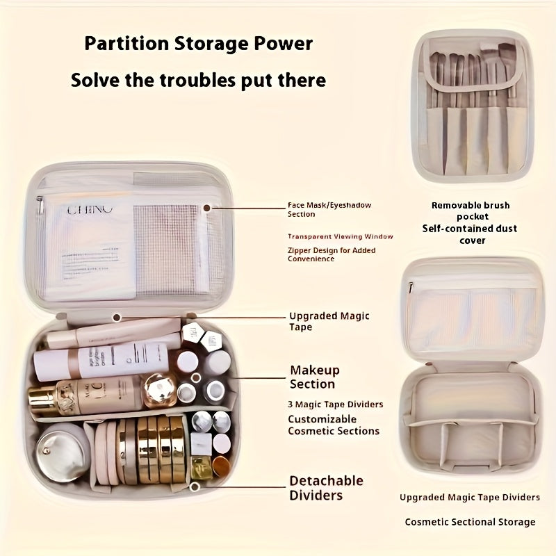 Trousse maquillage multi-couches détachable, grande capacité, rangement pinceaux, portable et légère, idéale pour cosmétiques essentiels en voyage, hommes et femmes.