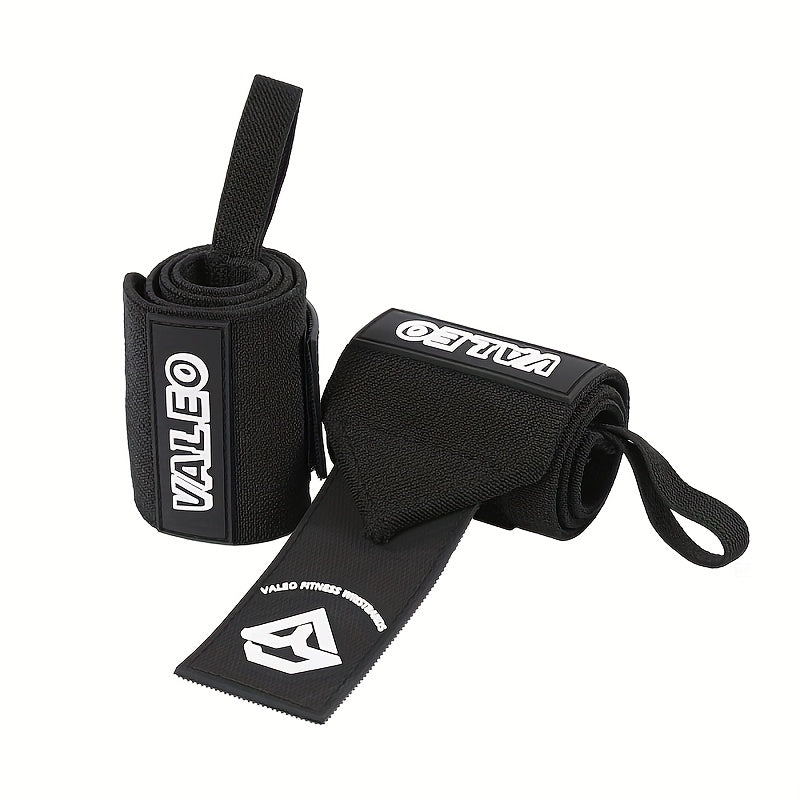 Paire de bandes élastiques VALEO pour musculation, avec boucle pouce et boucles ajustables, offrant un soutien renforcé pour soulevé de terre et powerlifting.