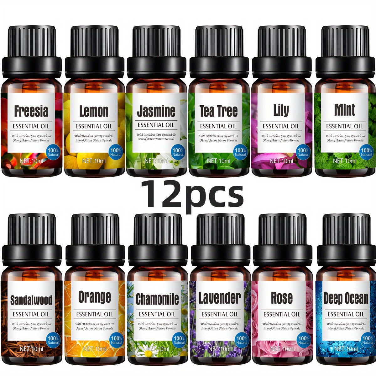 Coffret d’huiles essentielles Lavande, citron, menthe, camomille, mer profonde et rose, parfait pour diffuseurs et humidificateurs, aromathérapie relaxante.