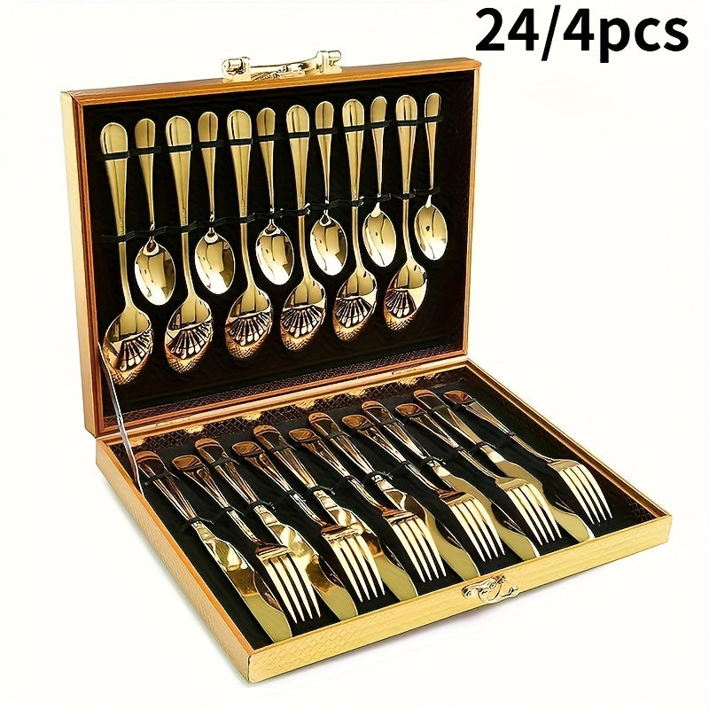 Set de Couverts en Acier Inoxydable : Acier haute qualité, finition miroir, lavable au lave-vaisselle, idéal cuisine, restaurant et camping.