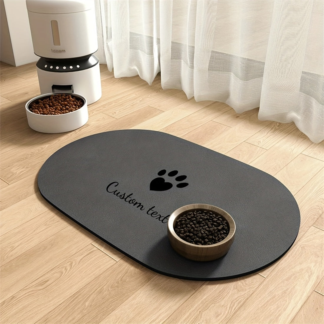 1pc Customizable Quick-Dry Pet Feeding Mat, Personalized Name Customization, Suitable for Dogs and Cats, Non-Slip Rubber Base, Prevents Clutter in Watering Areas, Indoor Use, Dark Grey, Minimalist Design, Ideal Gift for Pet O