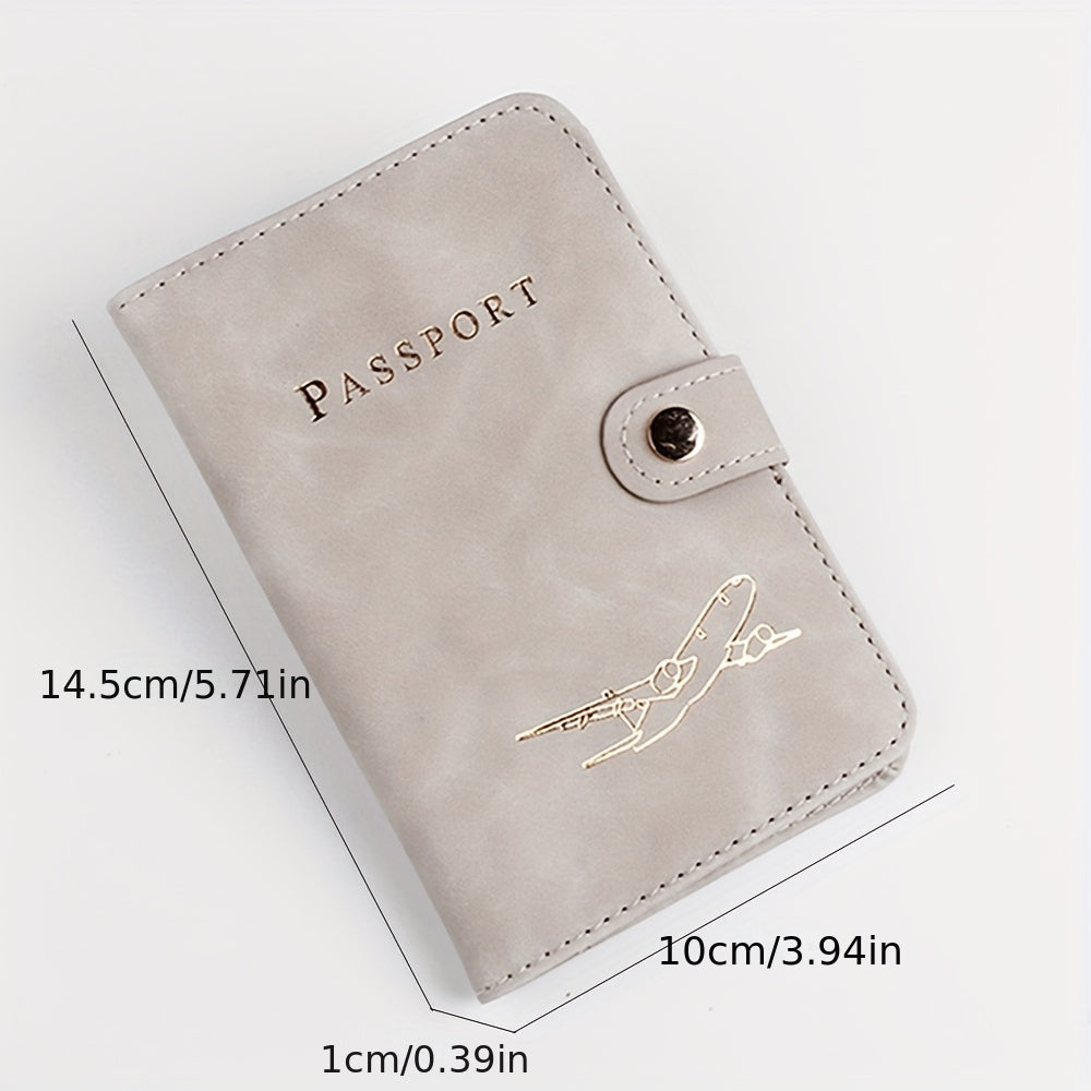 Porte-passeport en simili cuir élégant Résistant, multiple emplacements cartes, bords cousus, design avion doré, parfait pour étudiants, couples et voyageurs.