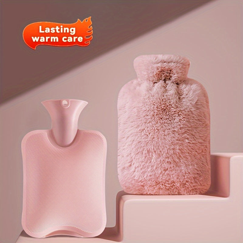 Bouillotte peluche douce avec doublure PVC, soulage cou, dos, épaules, jambes et douleurs menstruelles ; format confortable 500/1000 ml.