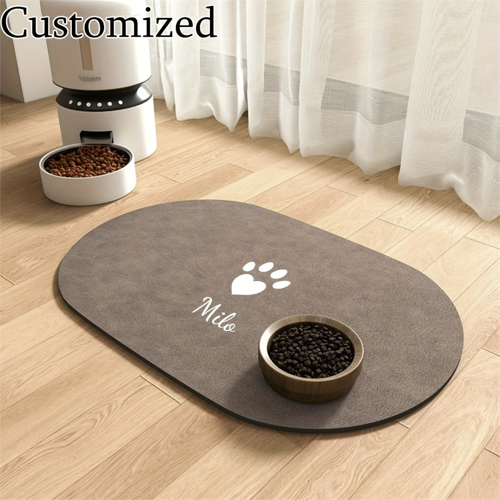 1pc Customizable Quick-Dry Pet Feeding Mat, Personalized Name Customization, Suitable for Dogs and Cats, Non-Slip Rubber Base, Prevents Clutter in Watering Areas, Indoor Use, Dark Grey, Minimalist Design, Ideal Gift for Pet O