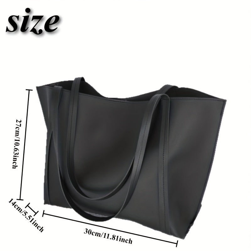 1pc Women'S Large Capacity Lightweight Tote Bag - Elegant Black Synthetic Shoulder Bag with Snap Closure, Spacious Work &amp; Travel Handbag for Everyday Use, Casual Outings, and Night Outings, Perfect Gift for Women, Versatile C