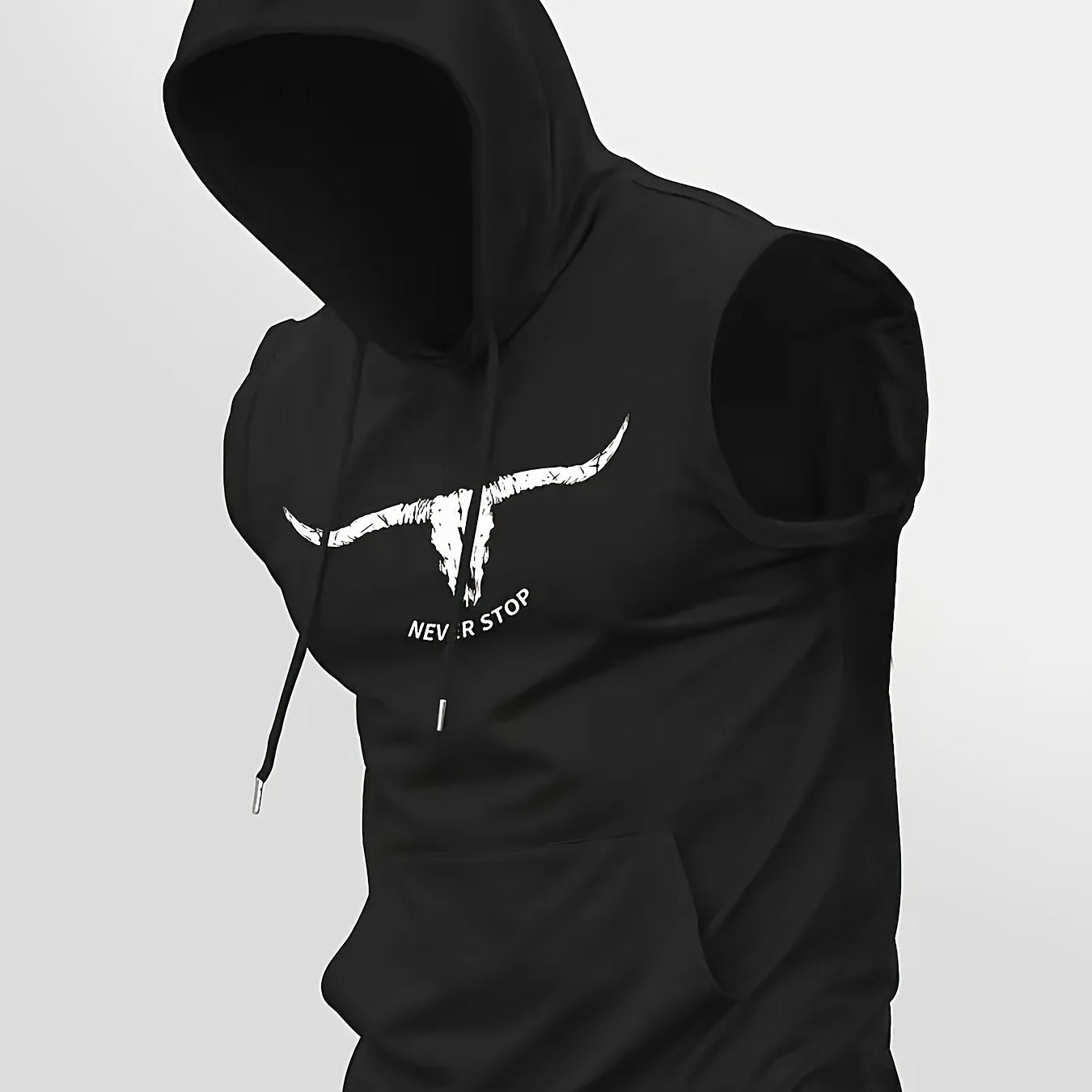 Débardeur à capuche gris clair pour homme, respirant et confortable, parfait pour gym, course, entraînement et activités extérieures, style sportif décontracté.