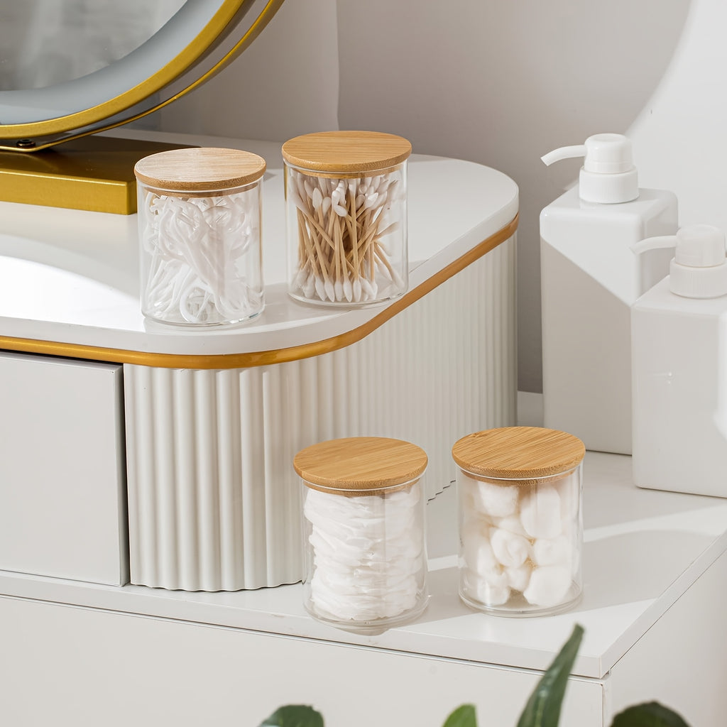 Lot de 4 ou 6 pots transparents de 10 oz avec couvercles, idéal pour cotons, maquillage et accessoires de salle de bain.