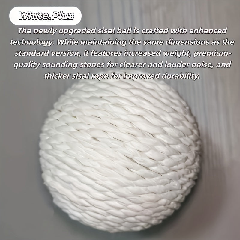 Balle jouet en sisal naturel, durable et résistante, produit un son sans batterie, idéale chats moyens, parfaite jeux intérieurs/extérieur.
