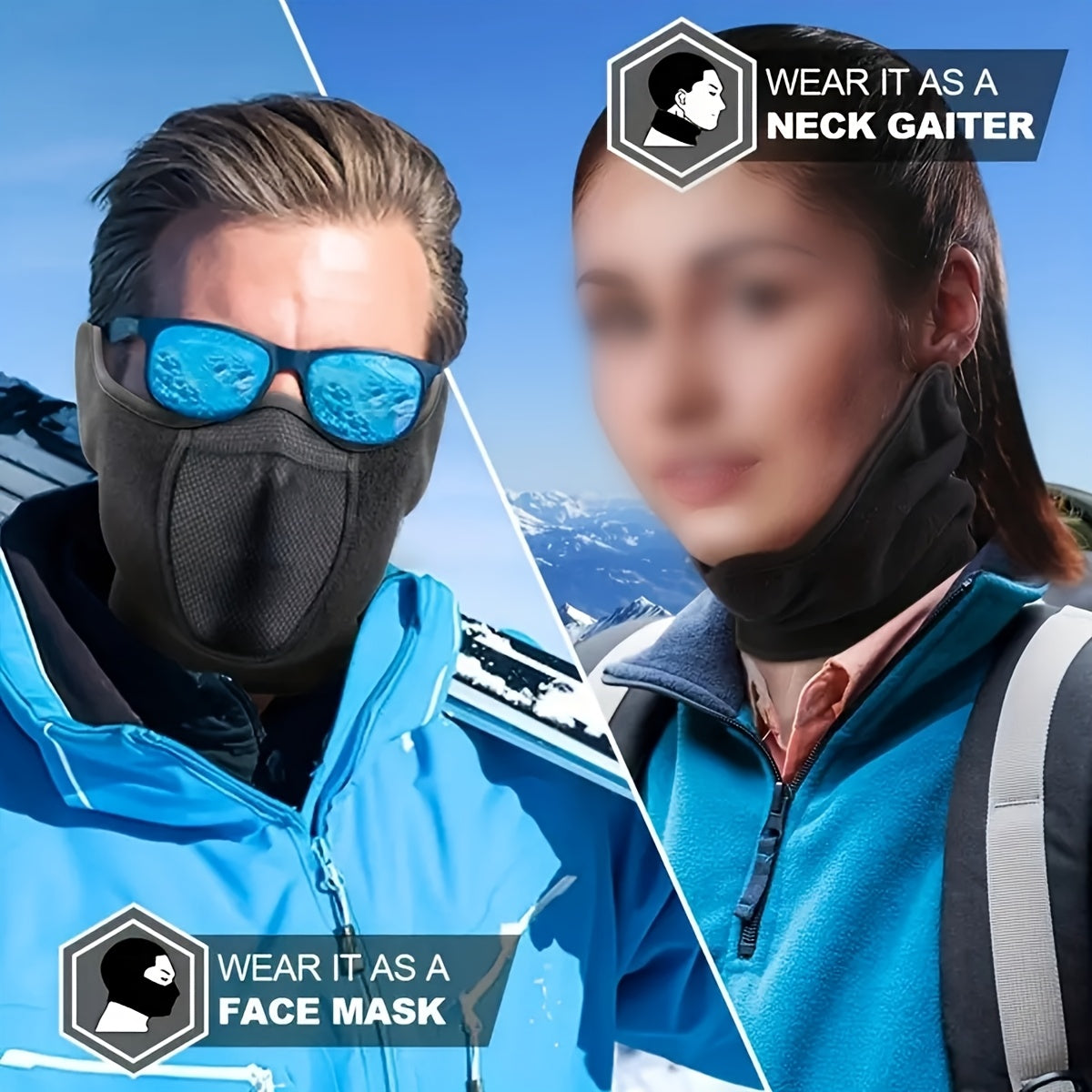 Masque d’hiver pour protection contre le vent et le froid, idéal pour moto, vélo, ski, randonnée et alpinisme, offrant confort et chaleur.