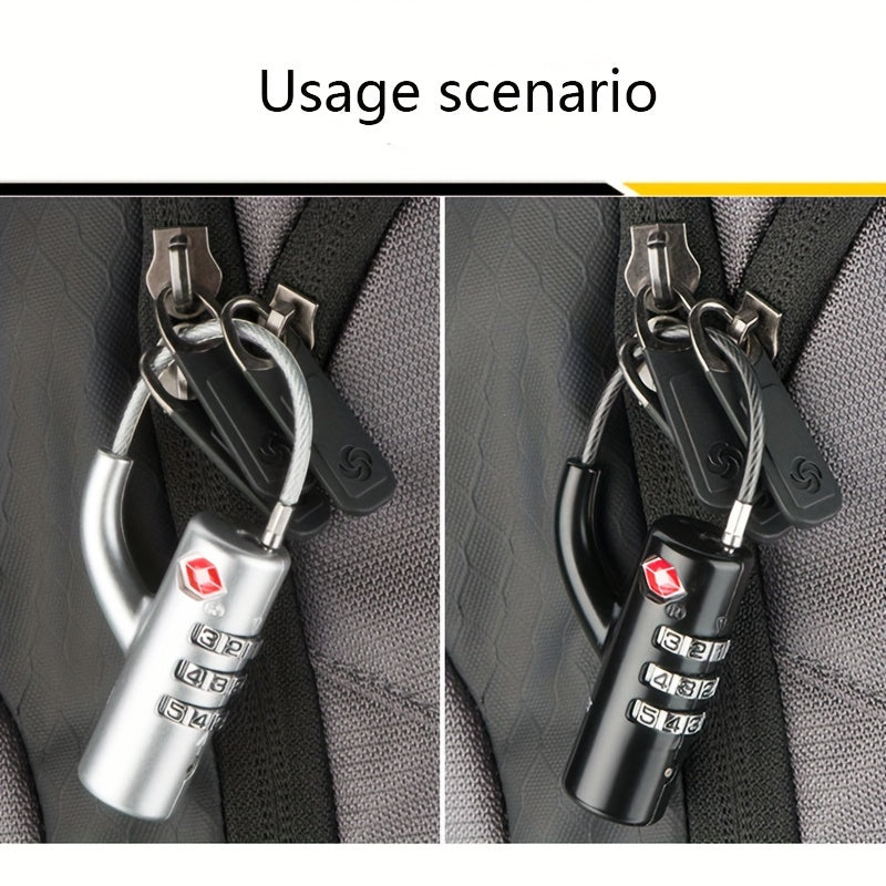Cadenas TSA à combinaison avec câble métallique, sécurisé pour valises, conforme aux normes aéroportuaires, pratique et robuste pour voyages.