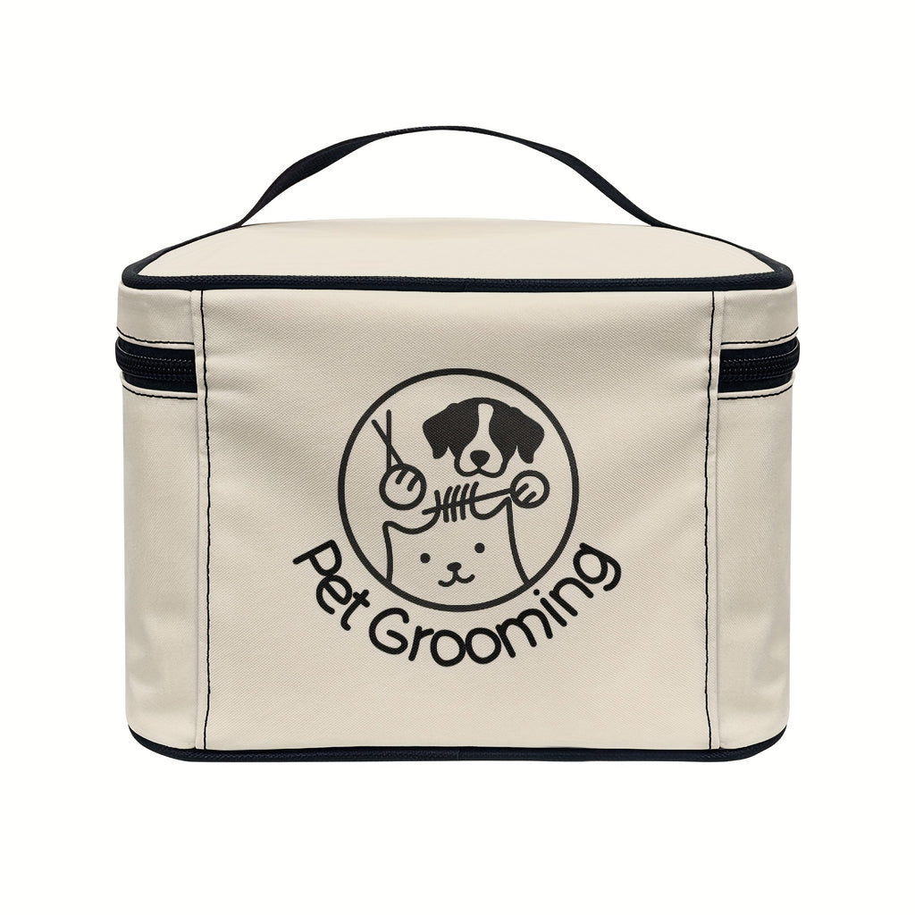 1pc Dog & Cat Grooming Kit Storage Bag with Top Handle and Double Zipper Design, Multi-Compartment Pet Care Organizer for Home and Travel Use - Ideal Gift for Pet Lovers, Pet Grooming Supplies, Playful Dog Design, Secure Zipp