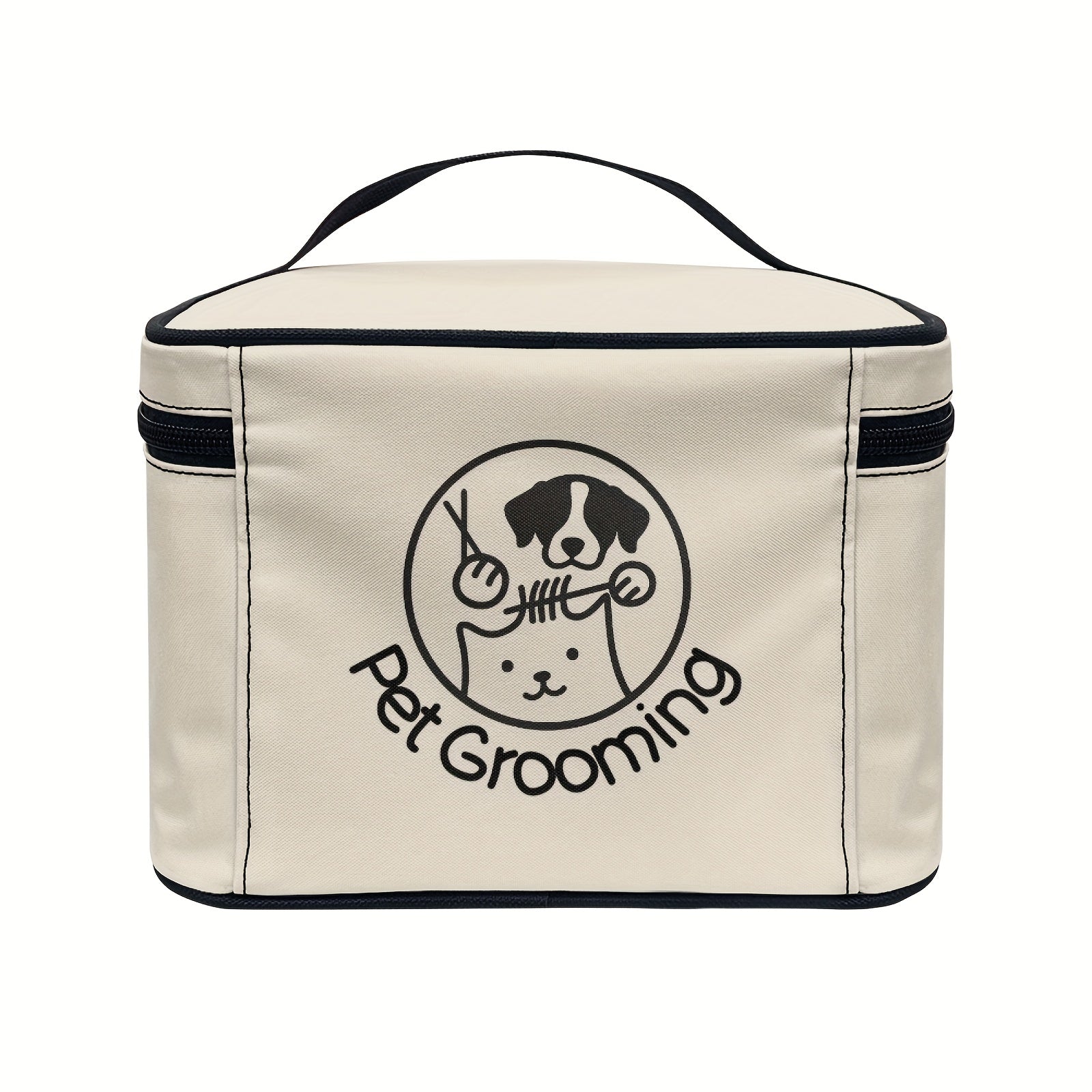 1pc Dog & Cat Grooming Kit Storage Bag with Top Handle and Double Zipper Design, Multi-Compartment Pet Care Organizer for Home and Travel Use - Ideal Gift for Pet Lovers, Pet Grooming Supplies, Playful Dog Design, Secure Zipp