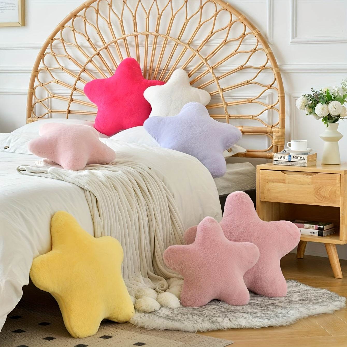 Star-Shaped Decorative Pillow - Soft Faux Rabbit Fur Cushion for Bed, Sofa &amp;amp; Camping, Contemporary Home Decor in Pastel Purple, Pink &amp;amp; Beige, Valentine&#39;s Gift for Lover &amp;amp; Daughter, Bedroom Decor | Contemporary Decor | Hand Wa