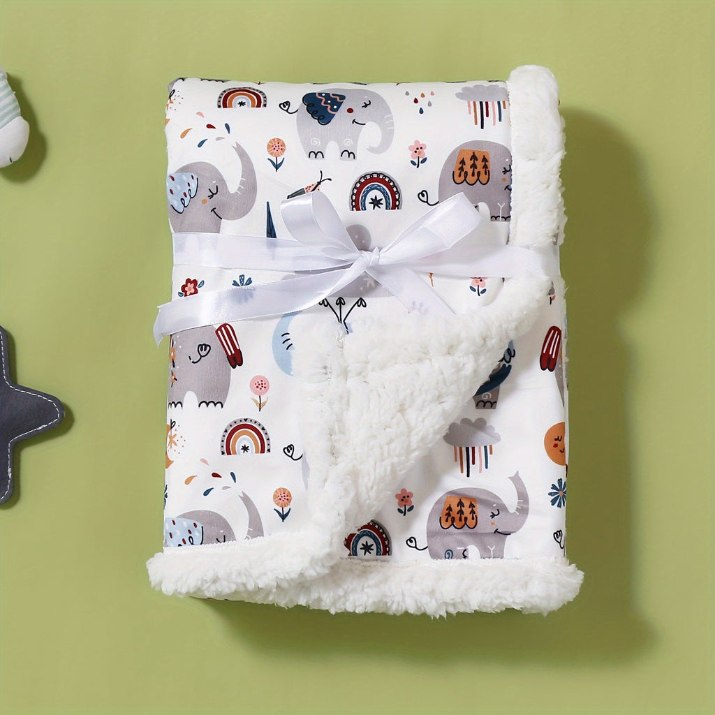 Ultra-Soft Double-Layered Youngsters' Blanket with Cute Animal Prints - Cozy, Machine Washable for Autumn &amp; Winter - Available in Gray, White, Blue, Yellow