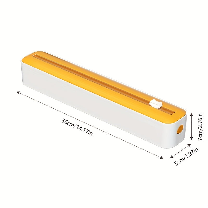 Dual-Action Fresh Wrap Dispenser &amp; Cutter – Multi-Purpose Kitchen Sealer for Plastic, Tin Foil, Baking Paper &amp; Wax Sheets – Reusable Packaging Machine with Orange Accents – Sleek White &amp; Black Design, Kitchen Packaging