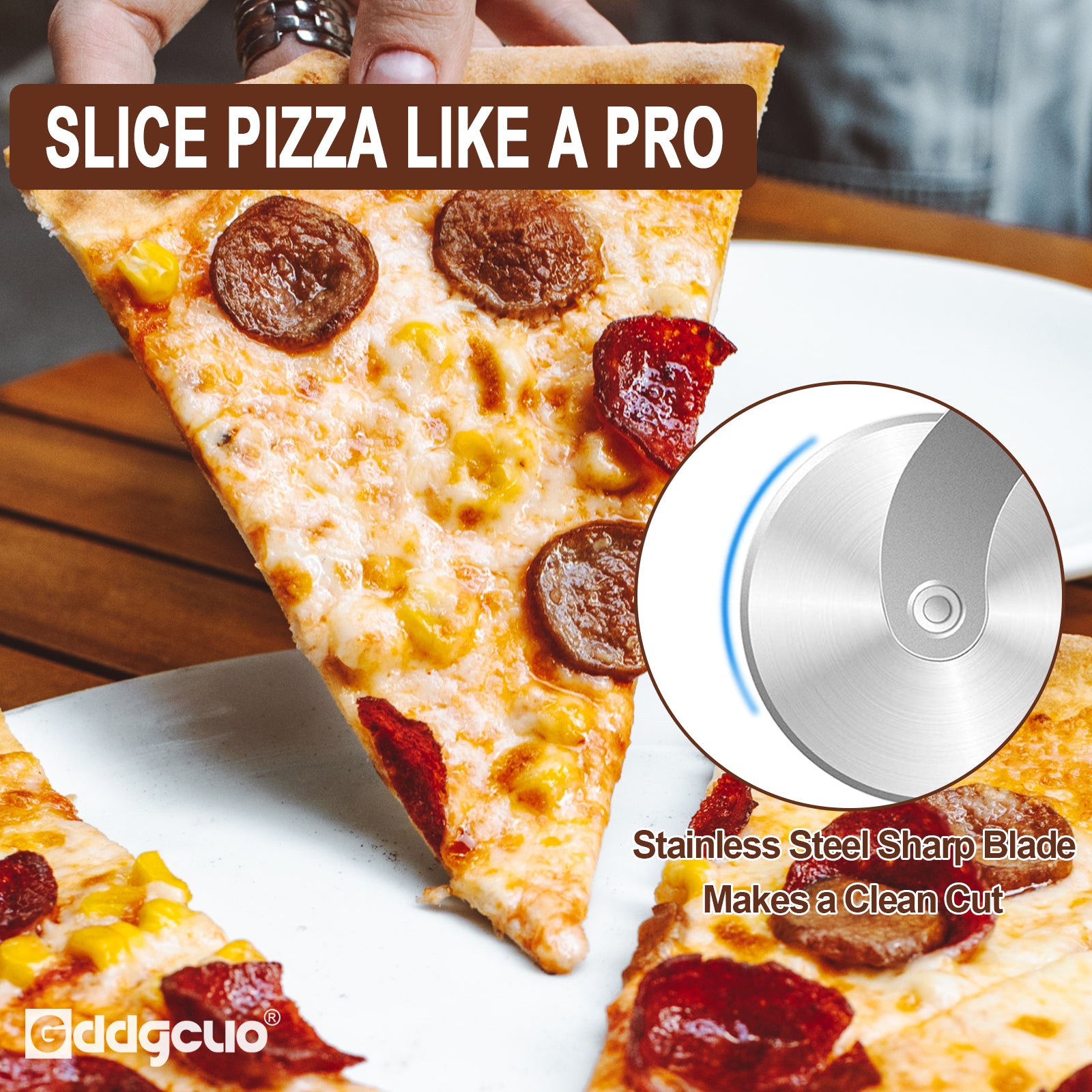 Coupe-pizza en acier inoxydable 430, durable, poignée antidérapante, découpe uniforme, outil de cuisson ergonomique pour usage maison ou professionnel.