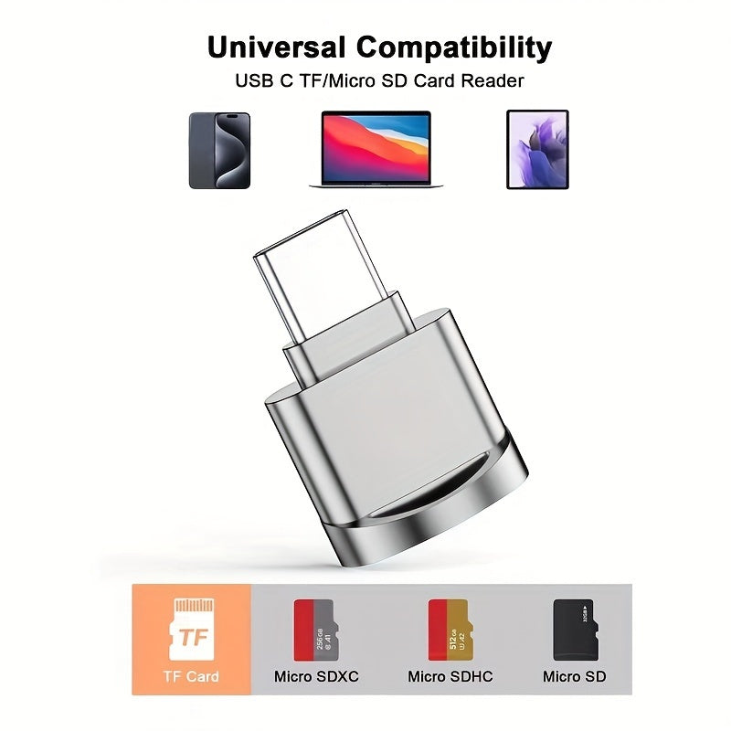 Adaptateur lecteur de cartes USB-C/USB-A vers Micro/SD/TF, haute vitesse, plug-and-play, pour MacBook, smartphones, tablettes et ordinateurs portables.