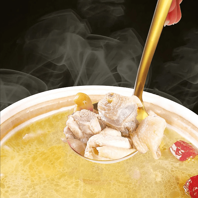 6pcs Korean-Style Stainless Steel Gold-Plated Kitchen Utensil Set: Essential Cooking Ladle, Strainer Spoon, and Frying Spatula for Home Use - Luxurious Golden Soup Spoon, Colander, and Hot Pot Ladle Perfect for Cooking, Buffe