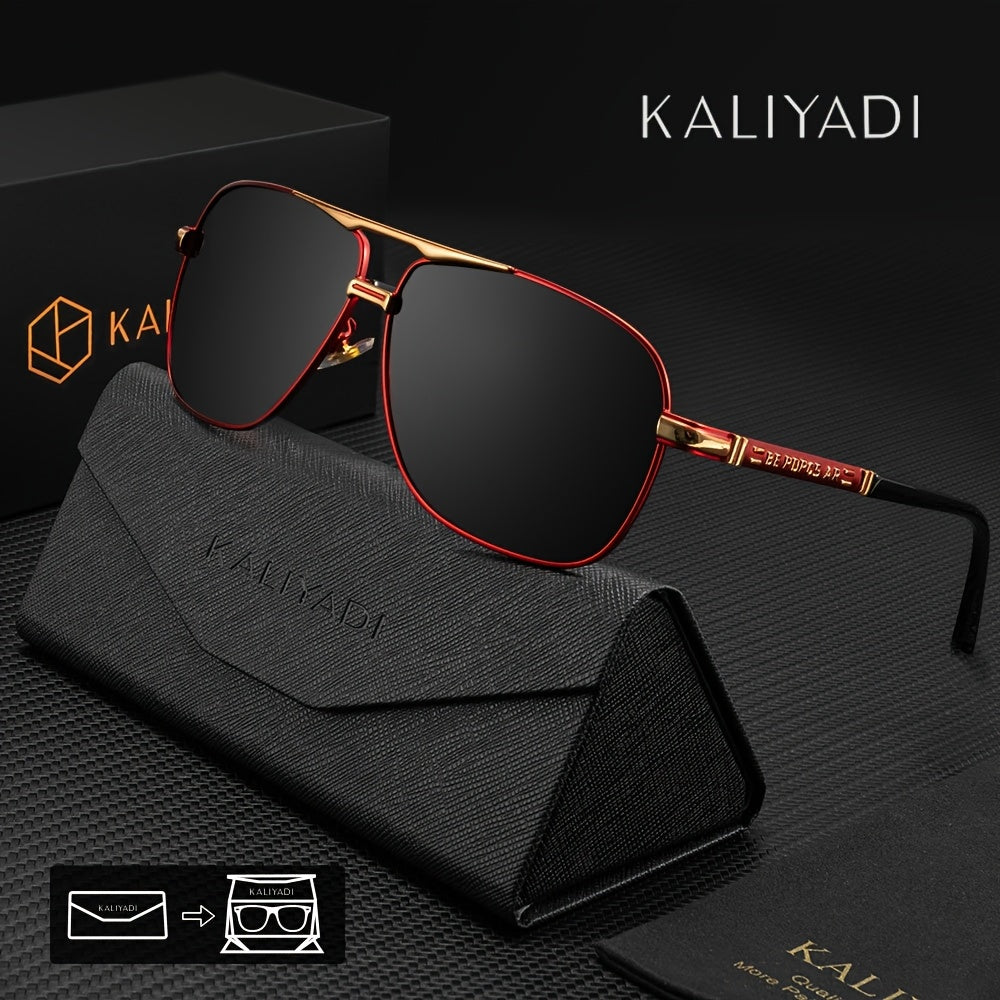 Lunettes de soleil polarisées KALIYADI pour hommes, style classique, avec étui et chiffon, cadeau idéal pour voyages et occasions spéciales.