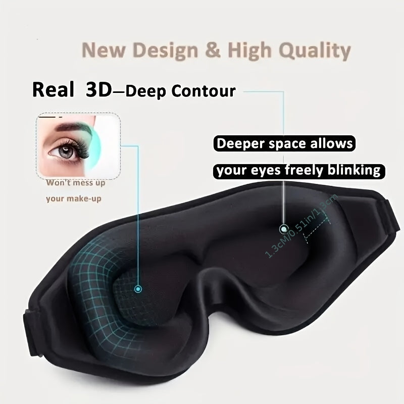 1pc 3D Contoured Sleep Mask - 100% Blackout Noise Reducing &amp; Adjustable Strap, Soft Comfort Fit for Men &amp; Women, Hypoallergenic Eye Cover for Night, Travel, Office, Yoga - Face Mask (No Scent, Whiteout Effect), Holiday Essent
