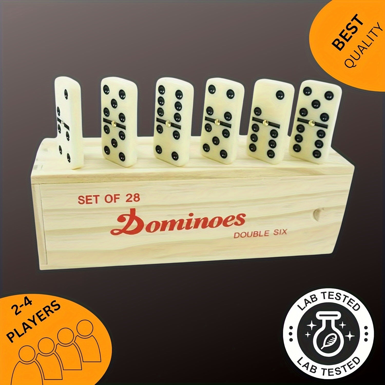 Jeu de dominos adulte, classique double 6, 28 pièces, coffret en bois, pour 2‑4 joueurs, cadeau idéal Noël ou Halloween.