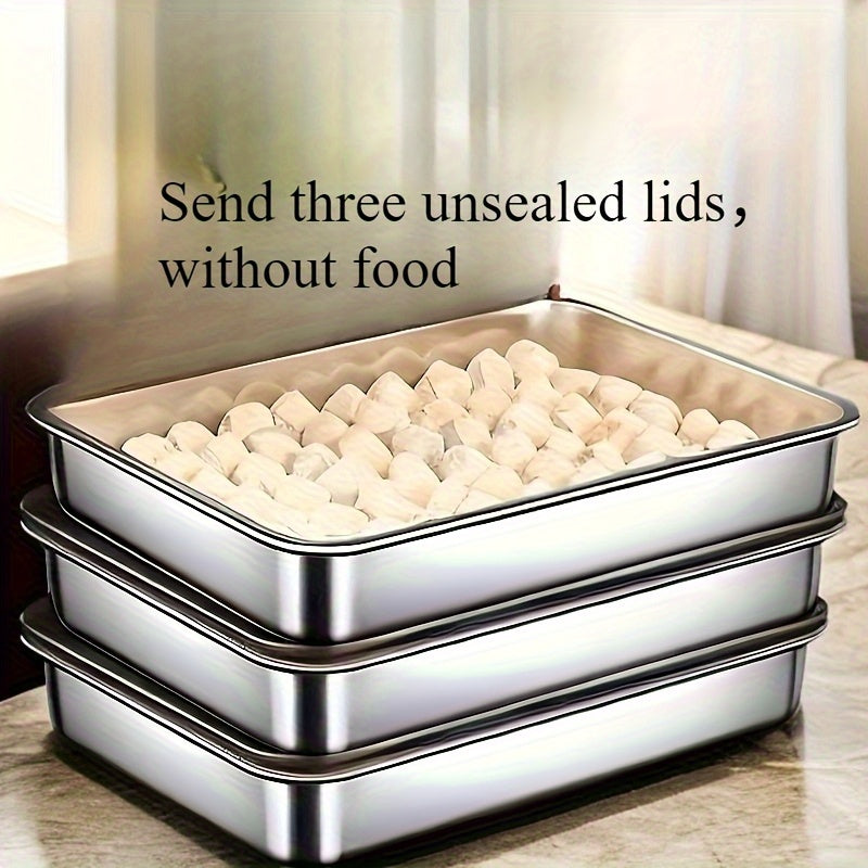 Lot de 3 grands plats de cuisson rectangulaires en acier inoxydable avec couvercles, antiadhésifs, faciles à nettoyer, idéaux pour rôtir légumes, viandes et plus.