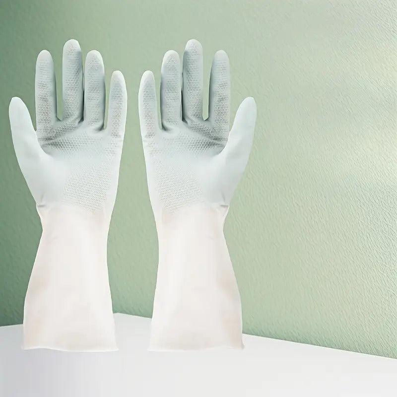 Thick Waterproof Latex Kitchen Gloves - Beige and Mint Green, Non-Slip Grip for Dishwashing, Cleaning, and Household Use, Ideal for Kitchen, Bathroom, and Living Areas, Cleaning Gloves | Ergonomic Gloves | Durable Rubber Glove