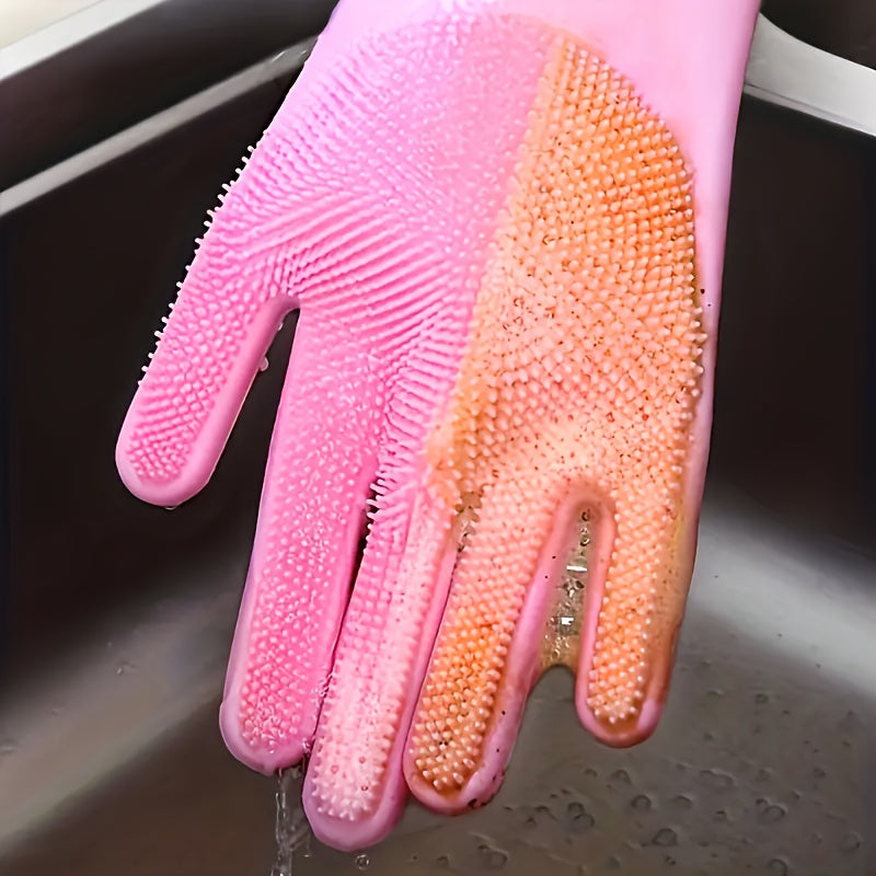 2-in-1 Cleaning Gloves - Dual-Purpose Scrubbing &amp; Scrubbing Gloves with Textured Surface, Lightweight &amp; Durable for Kitchen, Bathroom, Pet Bathing - Dishwashing, Scrubbing, Cleaning - Compatible with Dish Soap, Scrubbing Pads