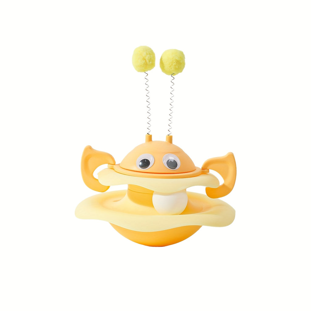 3-in-1 Interactive Cat Toy with Track Ball, Swing Ball &amp; Teaser Wand - Bee-Themed Tumbler Play Plate for Cats, Durable Plastic Design, No Batteries Needed, Fun Exercise &amp; Entertainment for Indoor Cats, Pet Engagement Toy | be