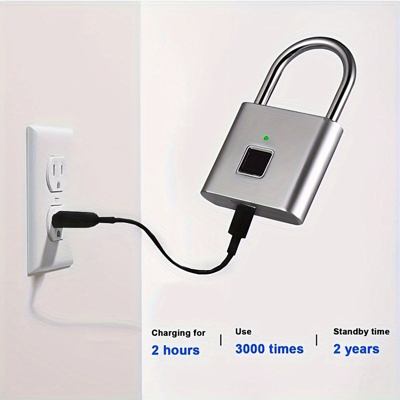 Cadenas intelligent compact à empreinte digitale, étanche, sans clé, rechargeable USB, aluminium léger, idéal pour valises et sacs à dos.