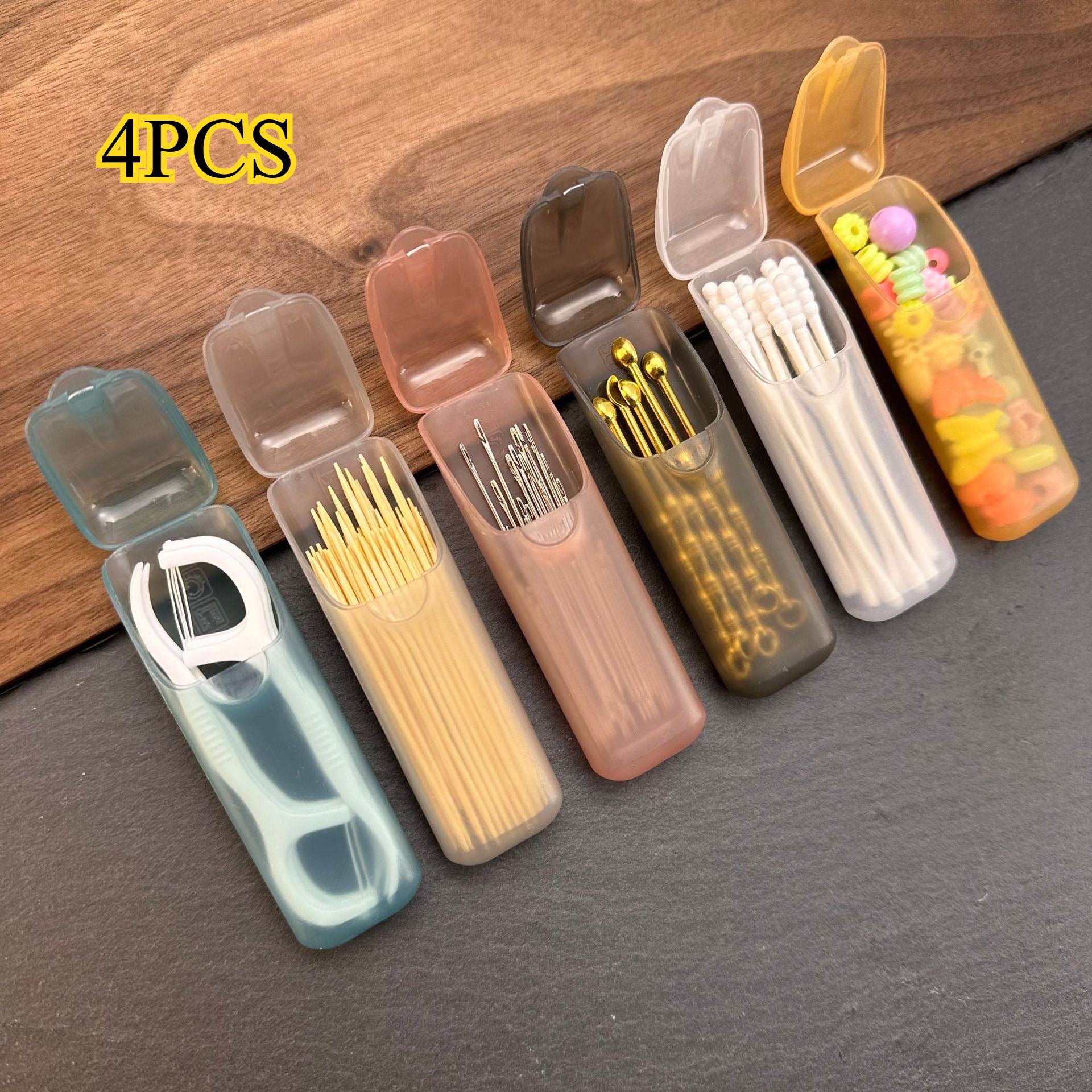 Lot de 4 boîtes de rangement miniatures, portables, plastique PP, couleurs aléatoires, compartiments pour pilules, bijoux, cure-dents ou accessoires divers.