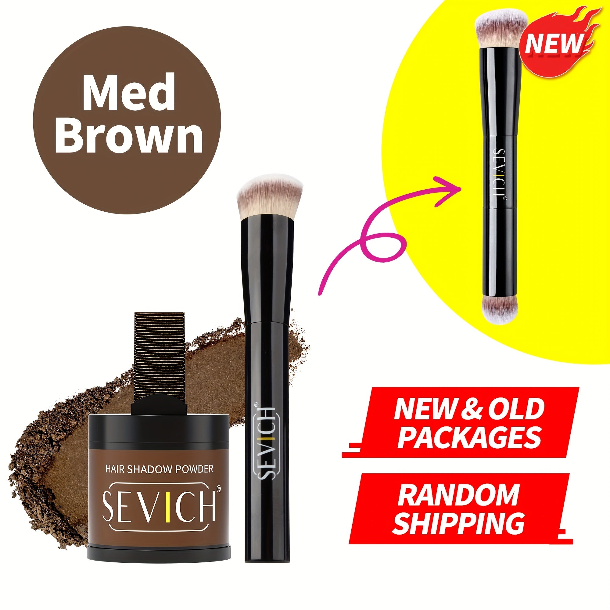 Kit poudre ombre cheveux Sevich avec pinceau, applique uniformément, camoufle instantanément racines et ligne capillaire, effet naturel et waterproof.