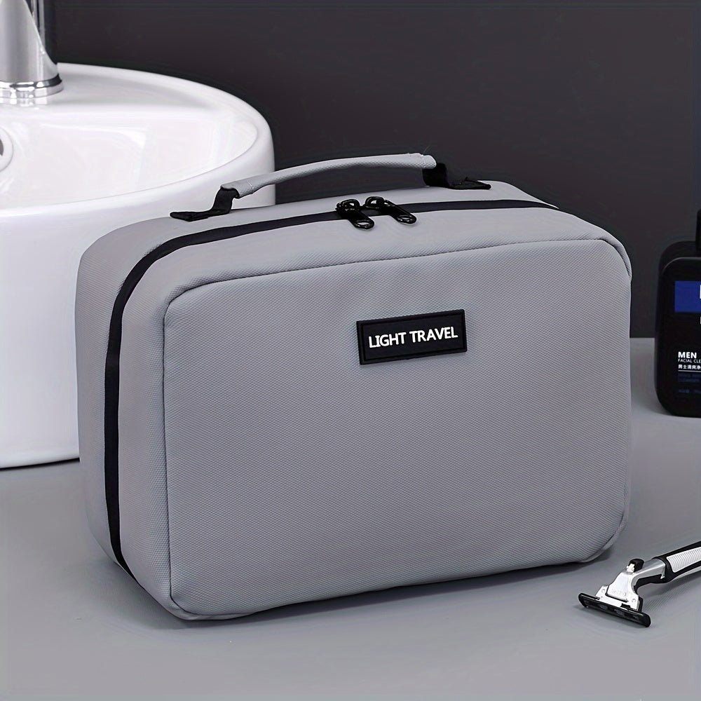 Trousse de toilette légère et étanche, polyester, zippée, portable et lavable en machine, idéale voyage, couleur noire.