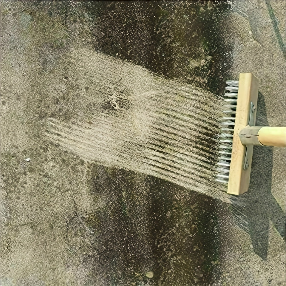 فرشاة أرضية وحدائق ذات شعيرات معدنية شديدة التحمل - مكنسة يدوية/حديدية متينة بشعيرات سلكية متينة لإزالة الطحالب والحطام والثلوج من الممرات والأرصفة والفناءات ومزاريب الأسطح - للاستخدام التجاري والسكني (لا حاجة إليها)