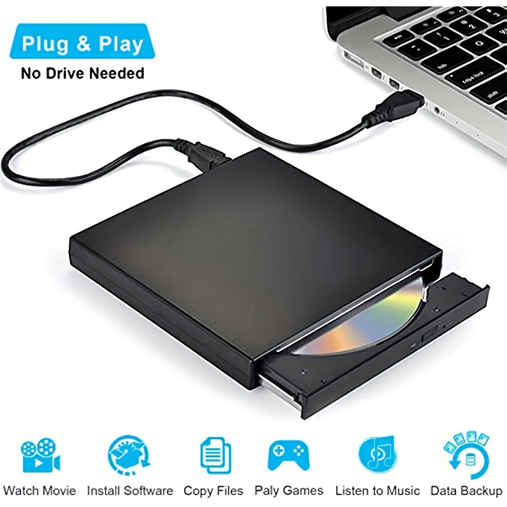 Lecteur/Graveur CD/DVD Externe USB 2.0 : Design slim et portable, compatible PC et laptop, lecture et gravure CD-RW/DVD-RW facile.