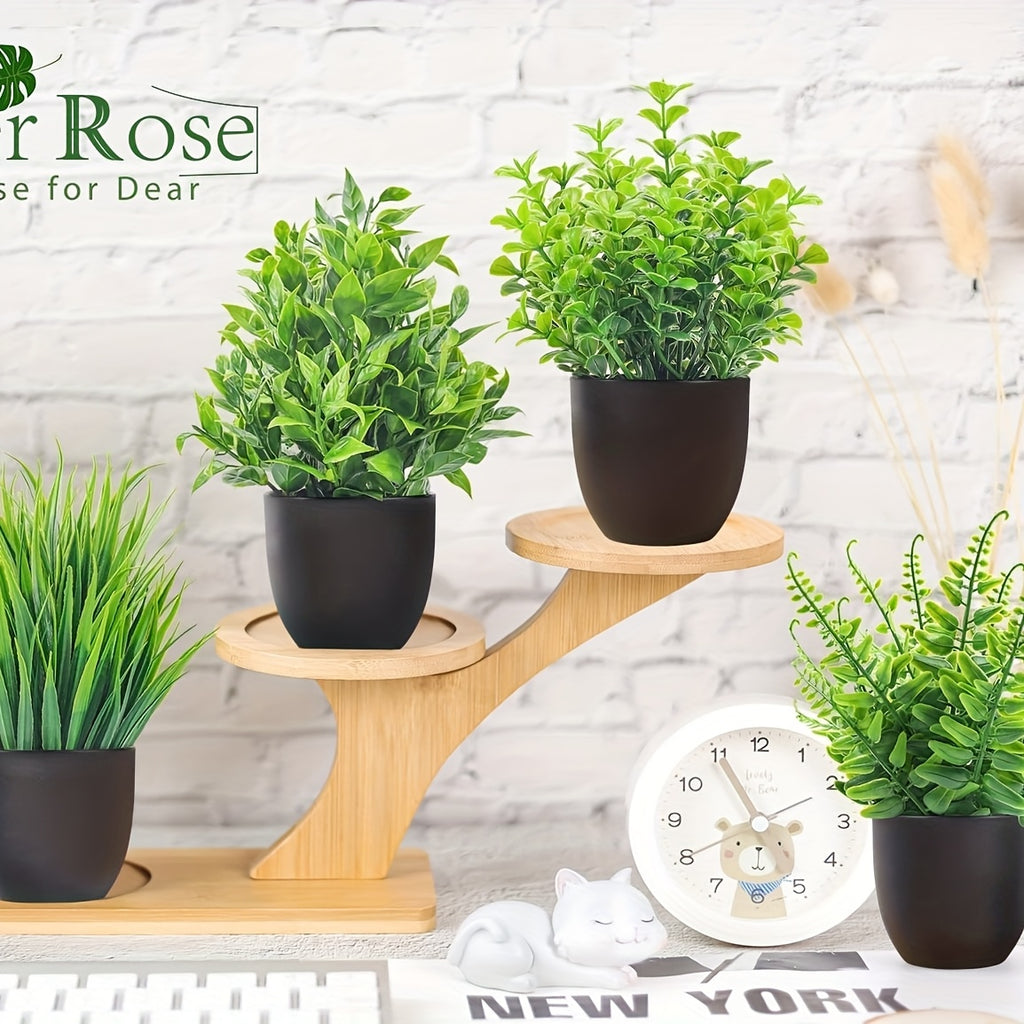 Lot de 4 mini-plantes artificielles en pot. Parfaites pour la décoration de bureau, chambre à coucher et salon.