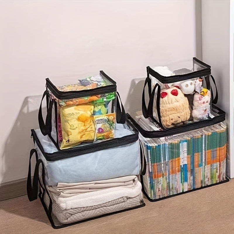 Lot de 3 boîtes de rangement transparentes avec couvercle rabattable, grandes et rectangulaires, empilables, pour livres, vêtements ou bureau, plastique durable.