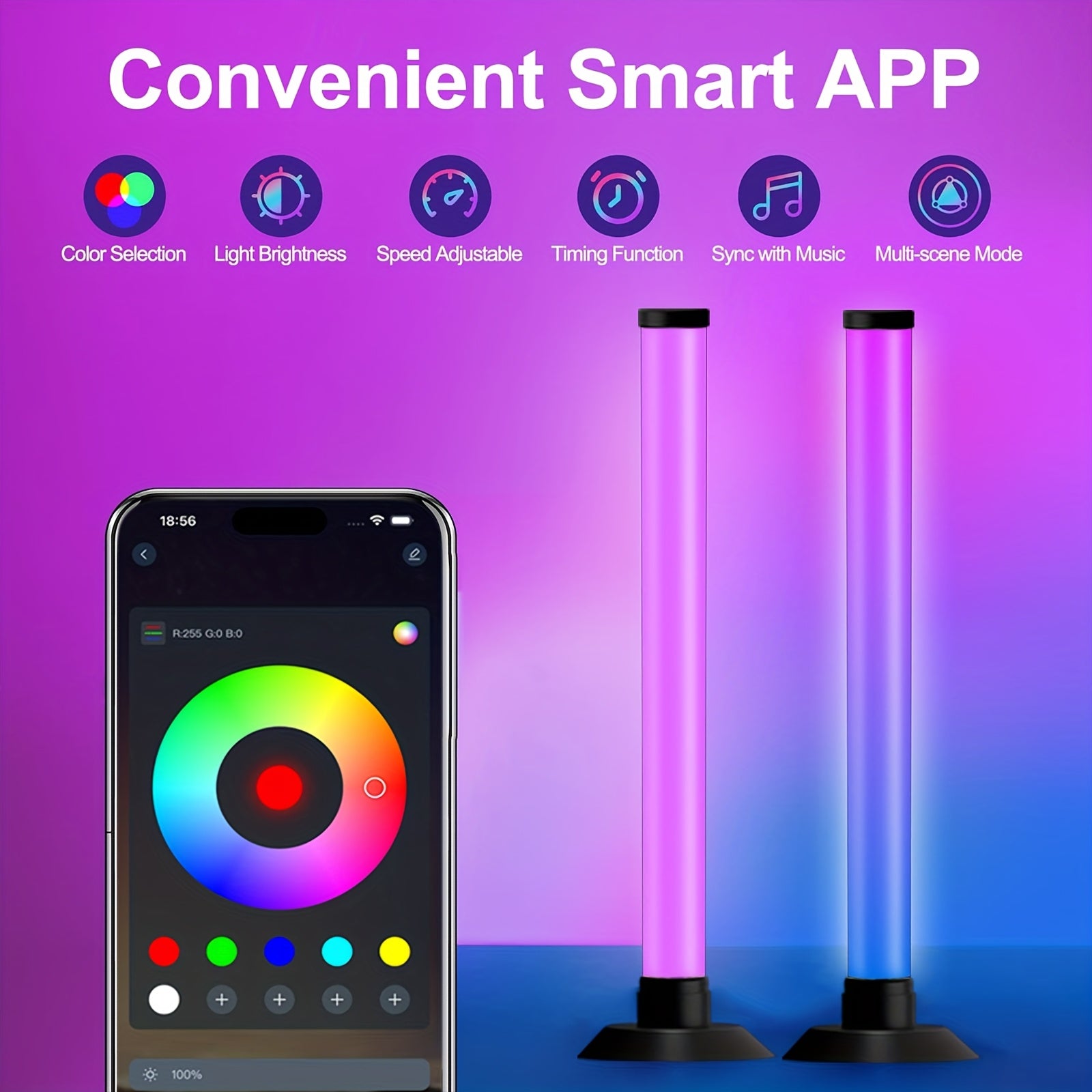 Barre LED RGBIC Intelligente : 16 millions de couleurs, 8 modes, synchronisation musique, contrôle multiple, idéale pour PC, TV et gaming, lot 2 pcs.