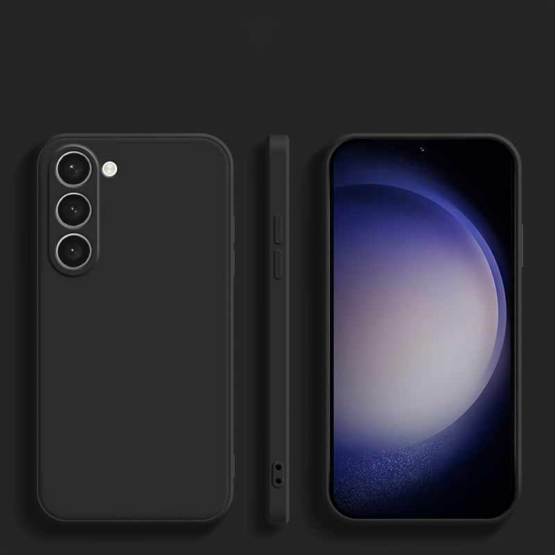 Coque carrée en silicone à bords droits pour Samsung Galaxy, offrant protection antichoc, prise en main sécurisée et design moderne minimaliste.