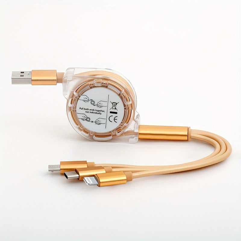 Câble USB rétractable 3-en-1, compatible iPhone, Android Type-C et Micro USB, charge rapide pour Samsung, Xiaomi, OnePlus, OPPO, VIVO et autres.