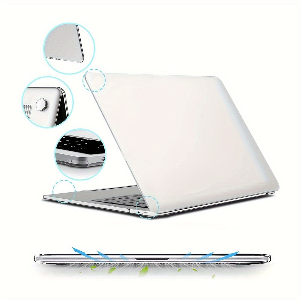 Coque MacBook Air/Pro Ultra-Fine Transparent : Ensemble 2 pcs (couvercle + base), finition mate, protection légère et discrète, haute transparence.