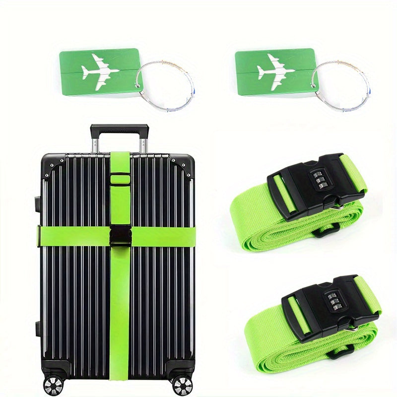 Lot de 4 sangles bagages en polypropylène, avec boucle combinée et fenêtre ID, durables et anti-vol, adaptées voyages et style minimaliste.